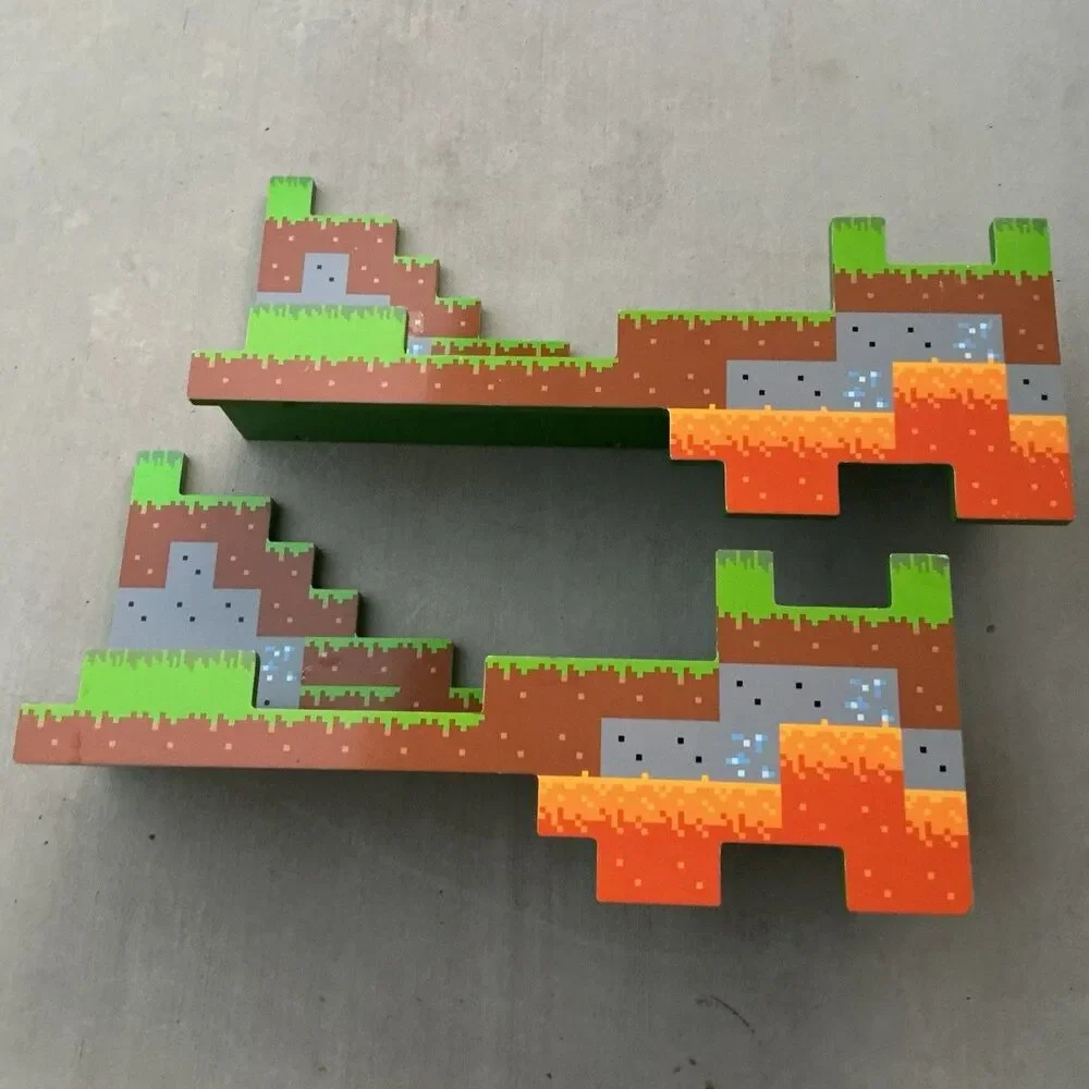 Minecraft Mojang Wooden Wall Shelf Set Pixel Block Terrain Display S20 25”